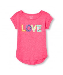 childrens place pink emb. rolled sleeve girls  hi-low tee -4y